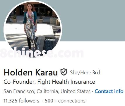 图为Fight Health Insurance 创始人之一卡劳。（Holden Karau/LinkedIn)